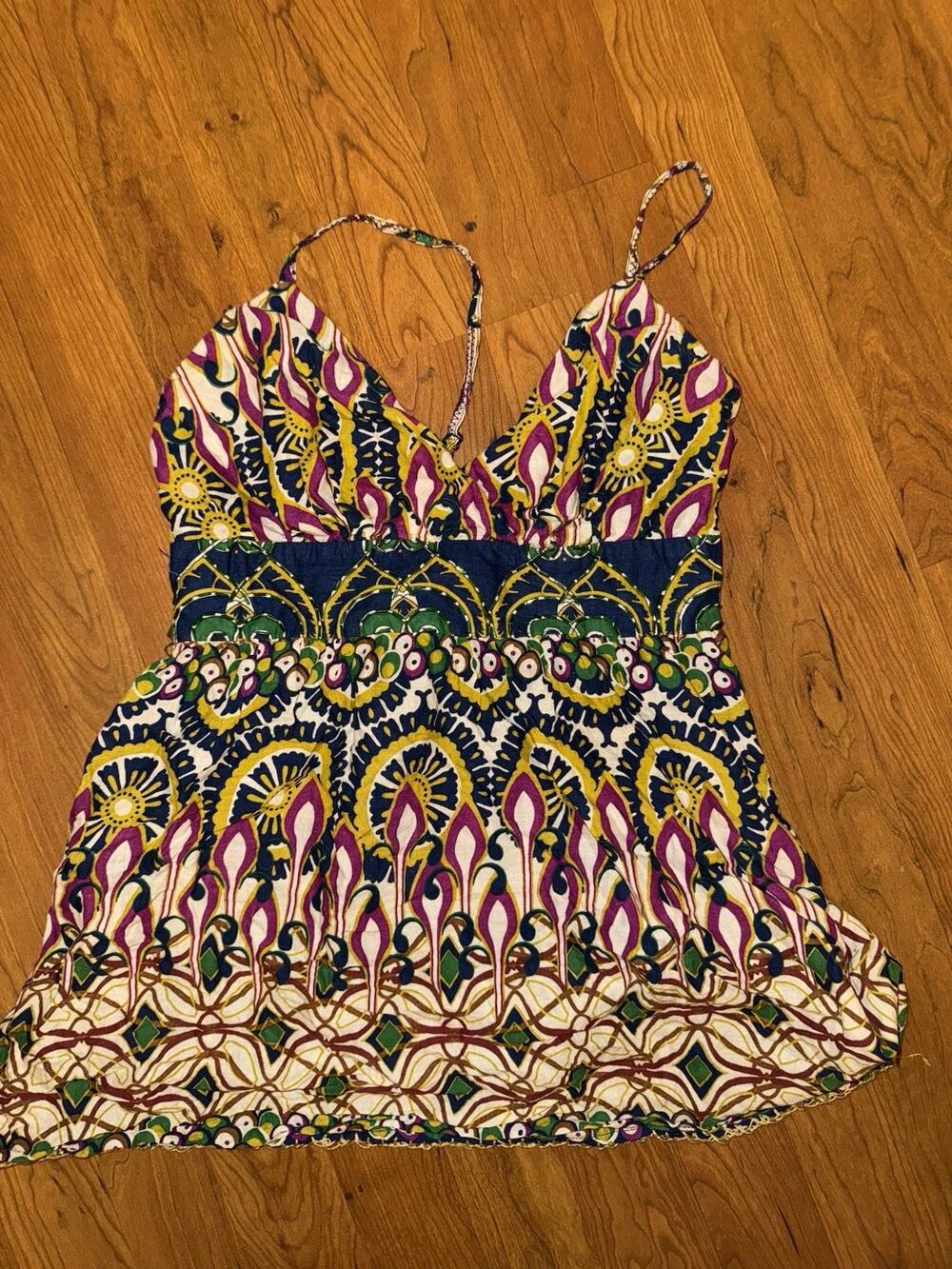Envy Womens Multicolor Sleeveless Tank Colorful Beaded Medium Y2K Boho Hippie